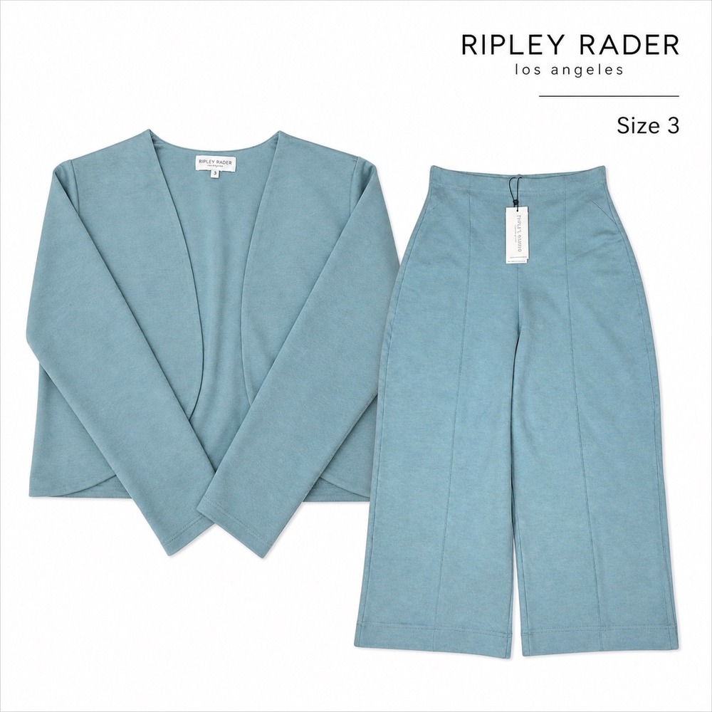 Ripley Rader Ponte Knit Set Size 3 M Blue Bolero Jacket Wide Leg Pants NWT